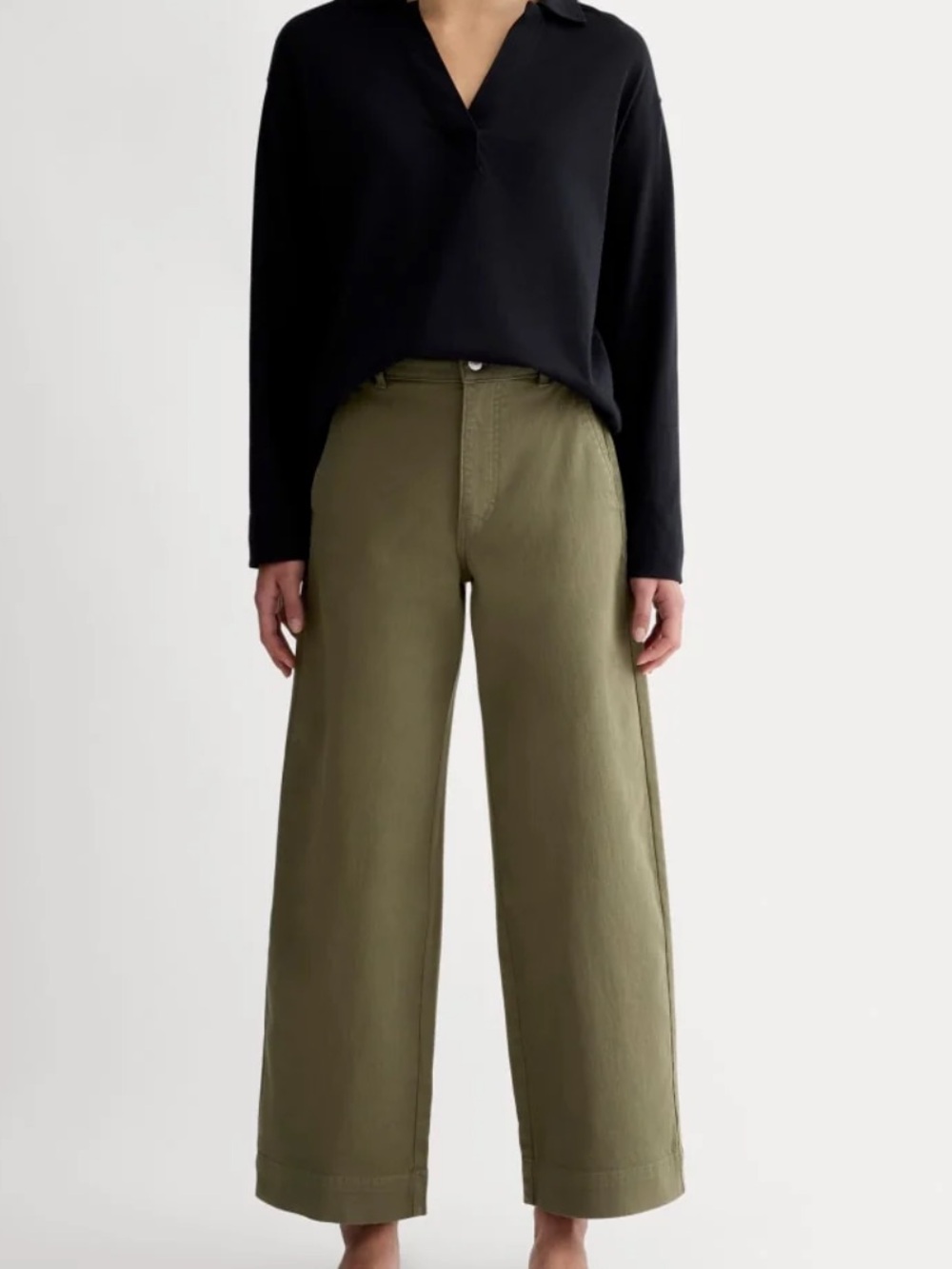 Everlane the Utility Wide Leg Cropped Pants Olive Green Sz 00